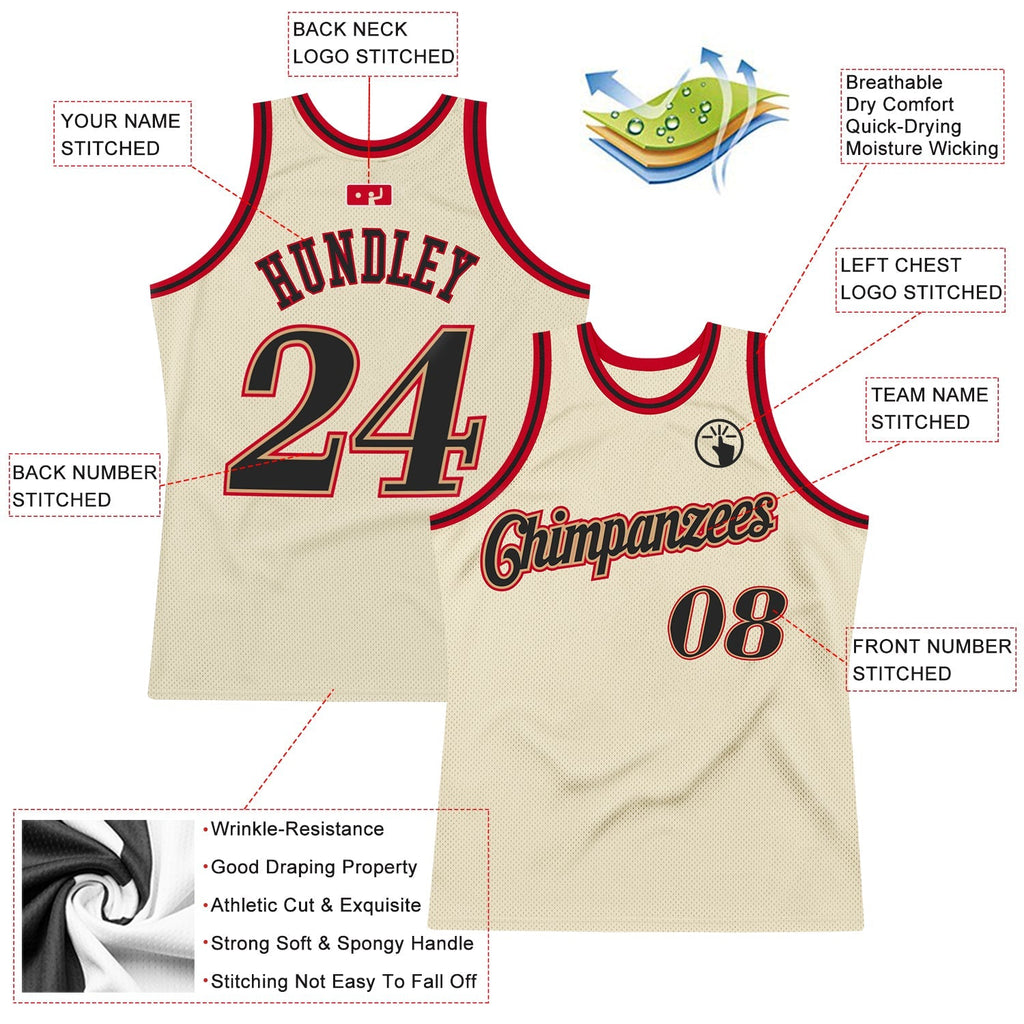 Custom Basketball Jersey - Cream Black-Red Throwback