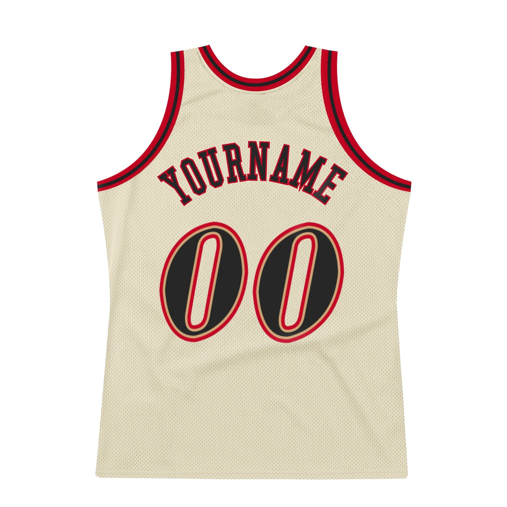 Custom Basketball Jersey - Cream Black-Red Throwback