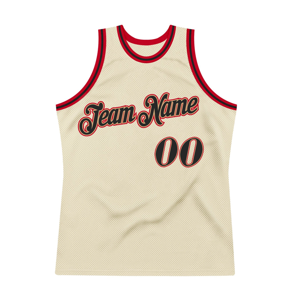 Custom Basketball Jersey - Cream Black-Red Throwback