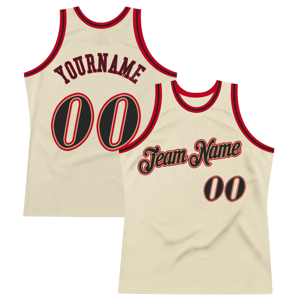 Custom Basketball Jersey - Cream Black-Red Throwback