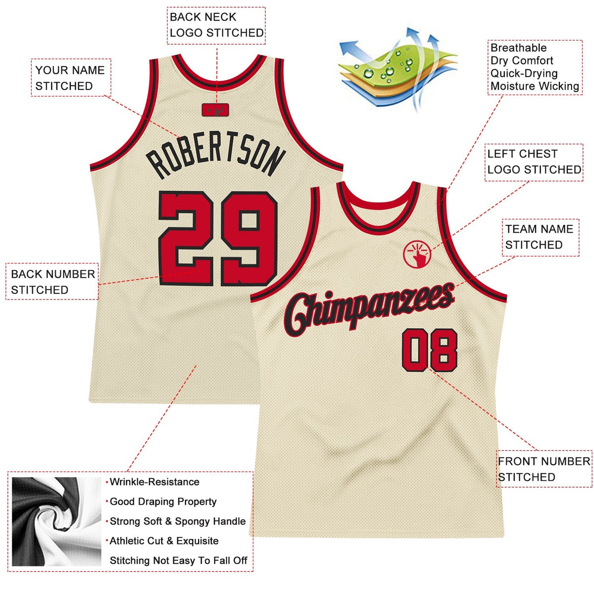 Custom Basketball Jersey - Cream Red-Black Throwback - Style Cream0089