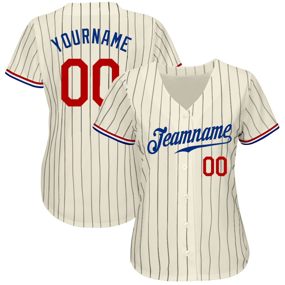 Custom Baseball Jersey - Cream Black Pinstripe Red-Royal