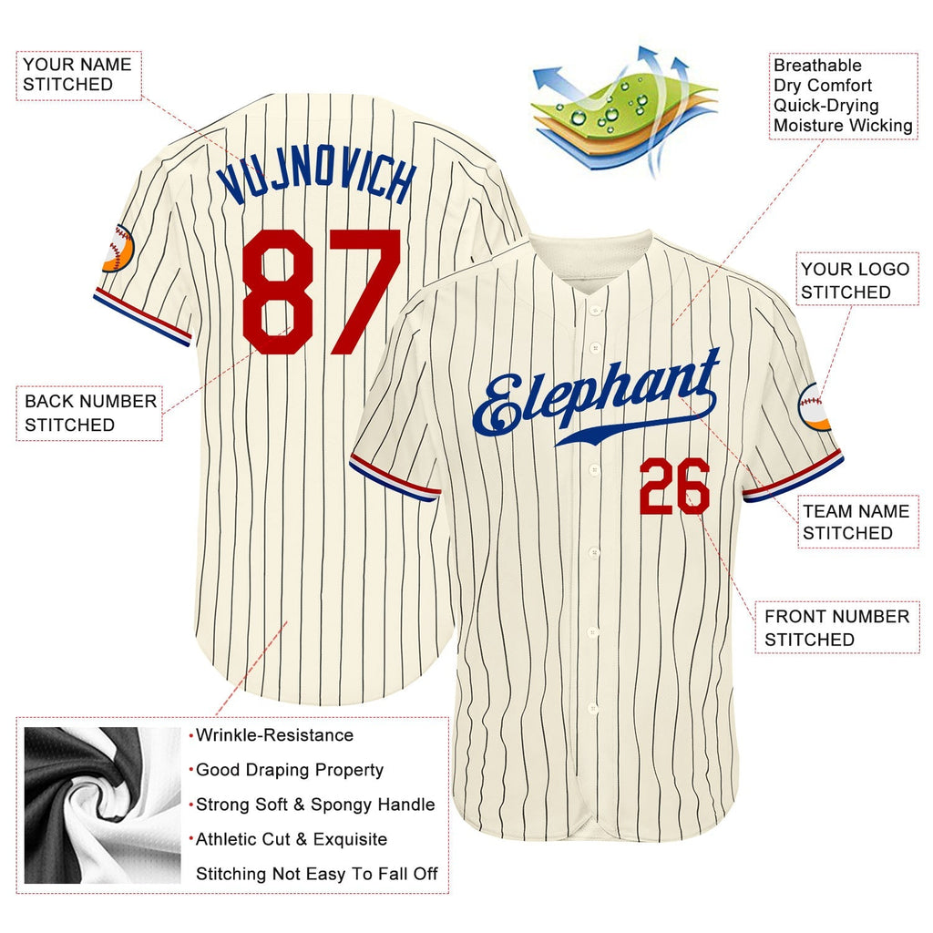 Custom Baseball Jersey - Cream Black Pinstripe Red-Royal