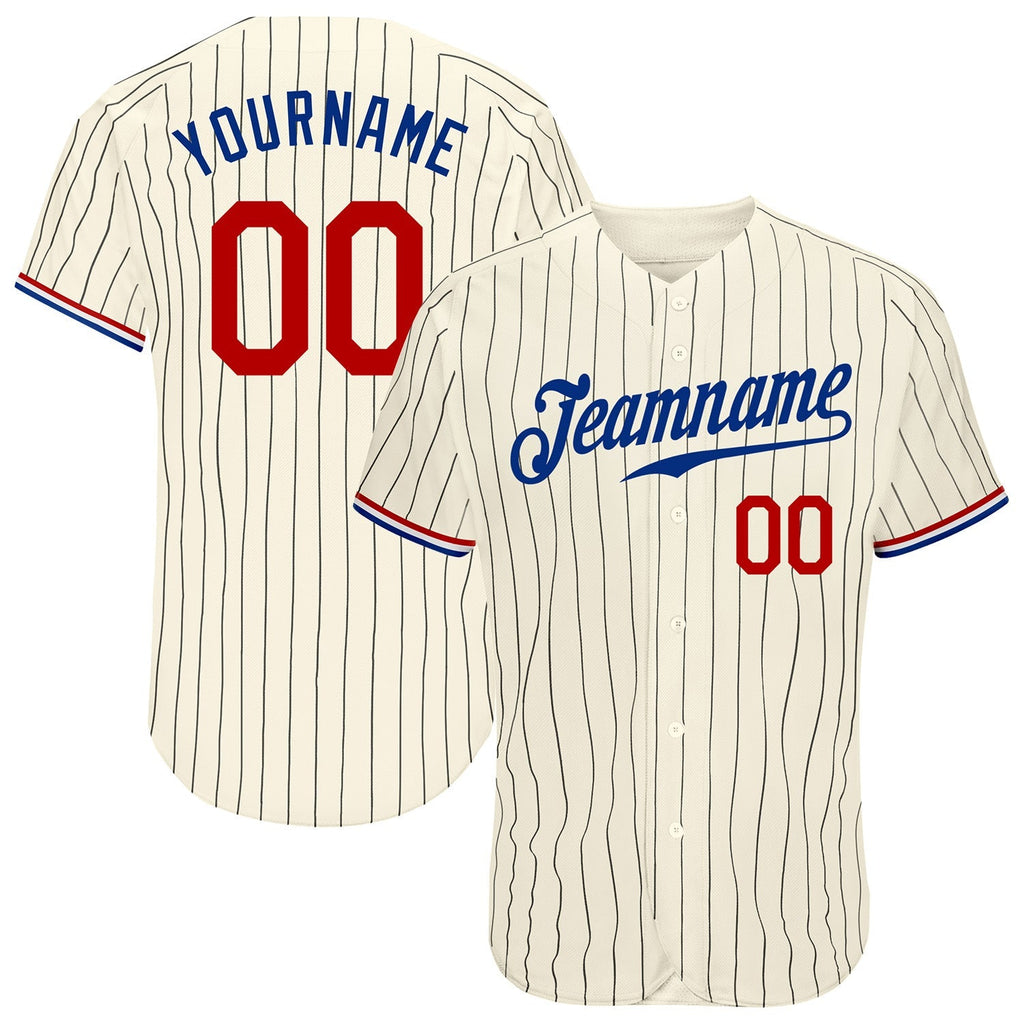 Custom Baseball Jersey - Cream Black Pinstripe Red-Royal