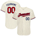 Custom Baseball Jersey - Cream Navy Pinstripe Navy-Red