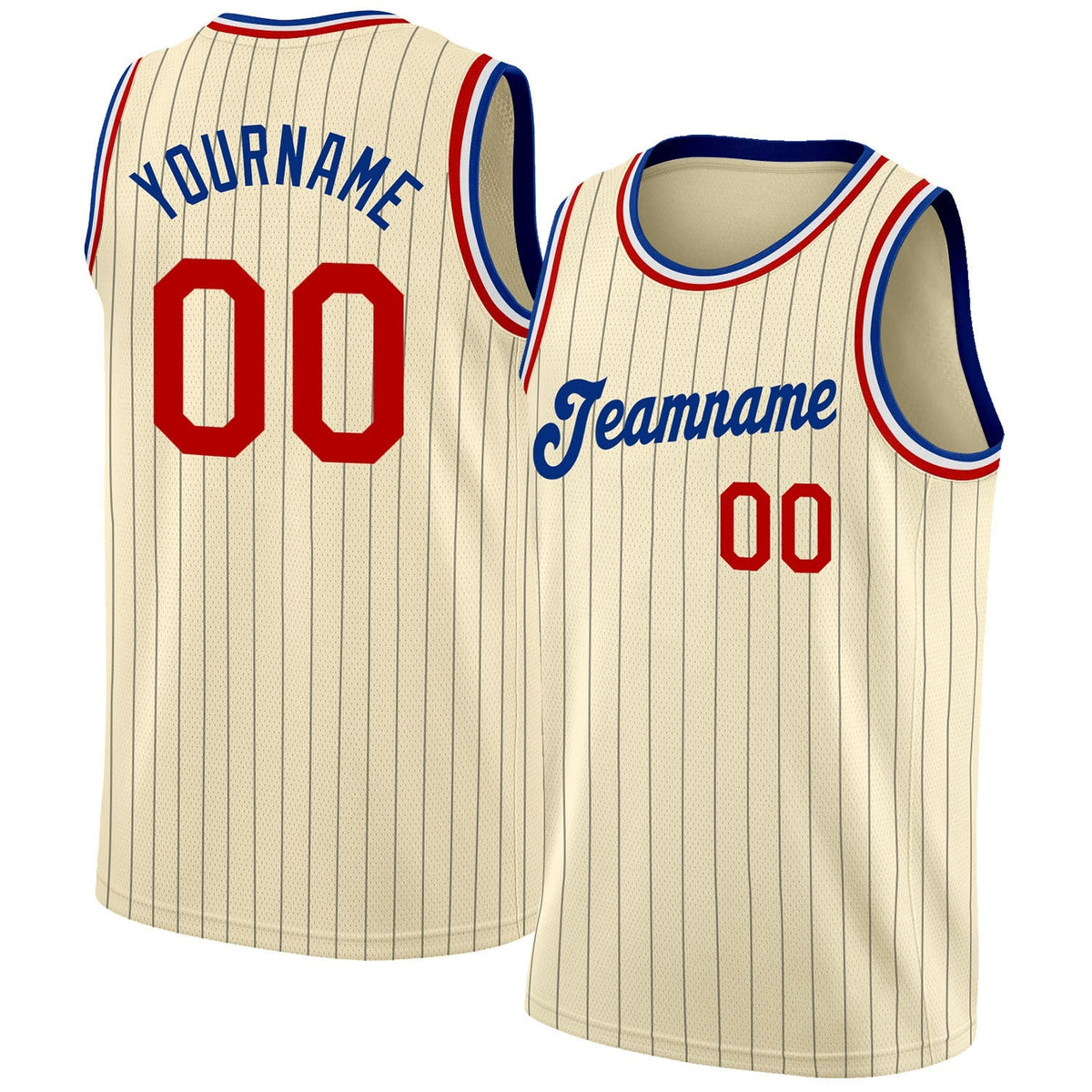 Custom Basketball Jersey - Cream Black Pinstripe Red-Royal