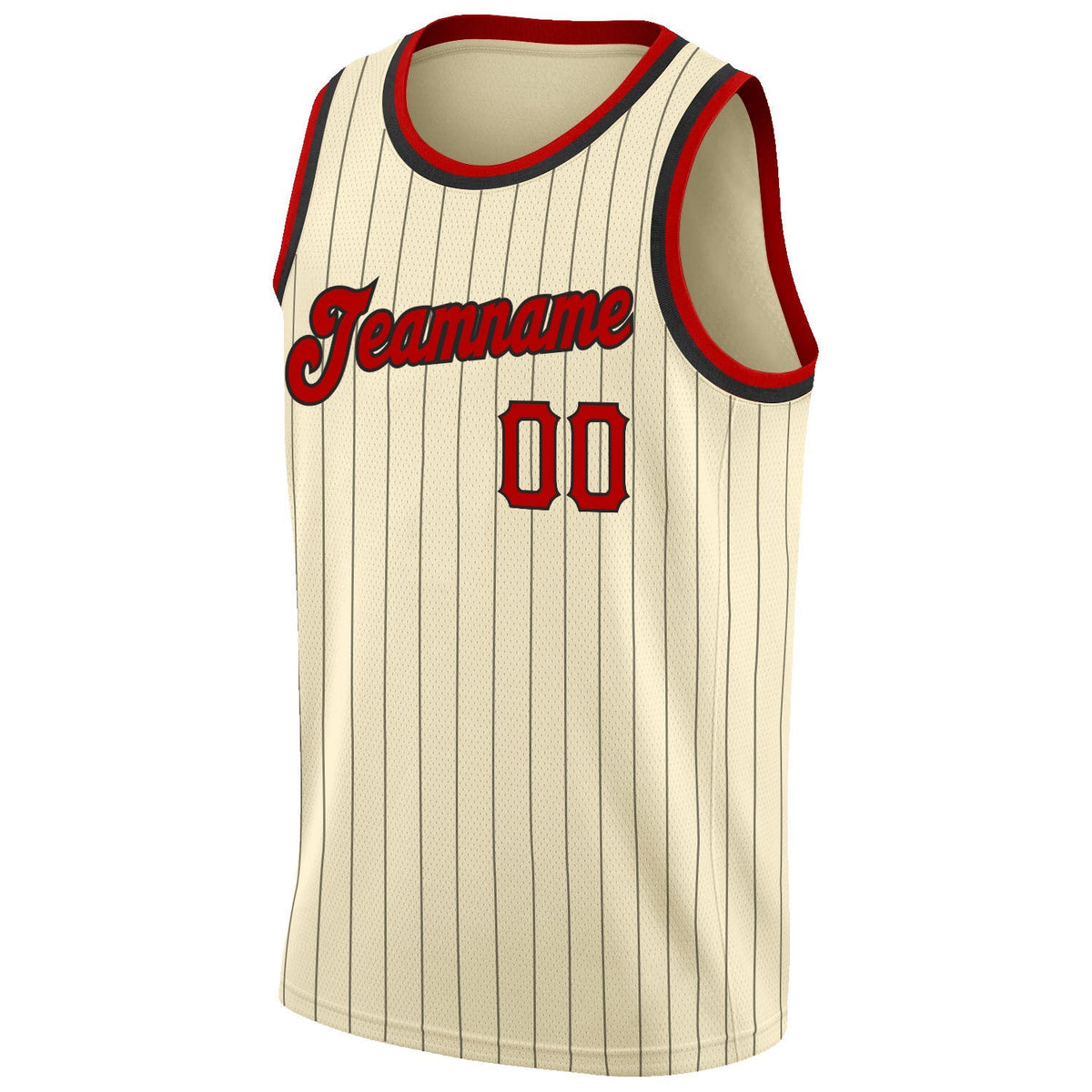 Custom Basketball Jersey - Cream Black Pinstripe Red-Black