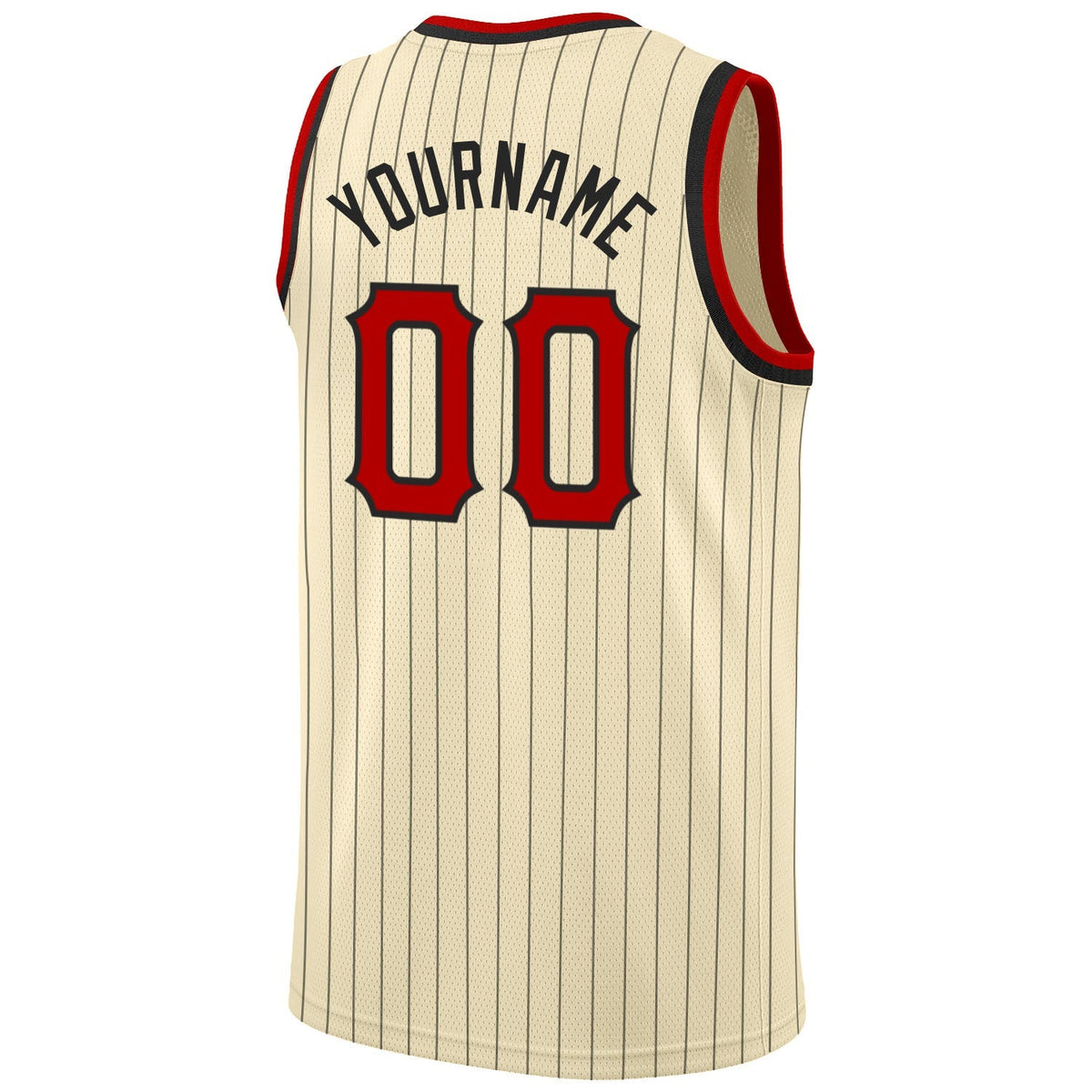 Custom Basketball Jersey - Cream Black Pinstripe Red-Black