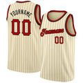 Custom Basketball Jersey - Cream Black Pinstripe Red-Black
