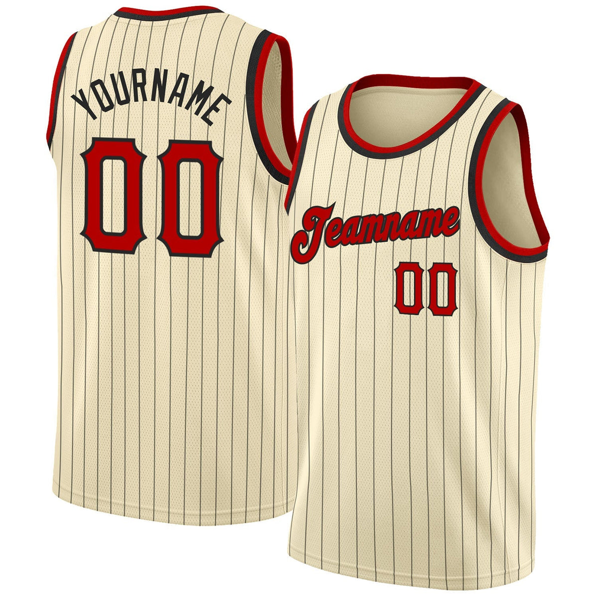 Custom Basketball Jersey - Cream Black Pinstripe Red-Black