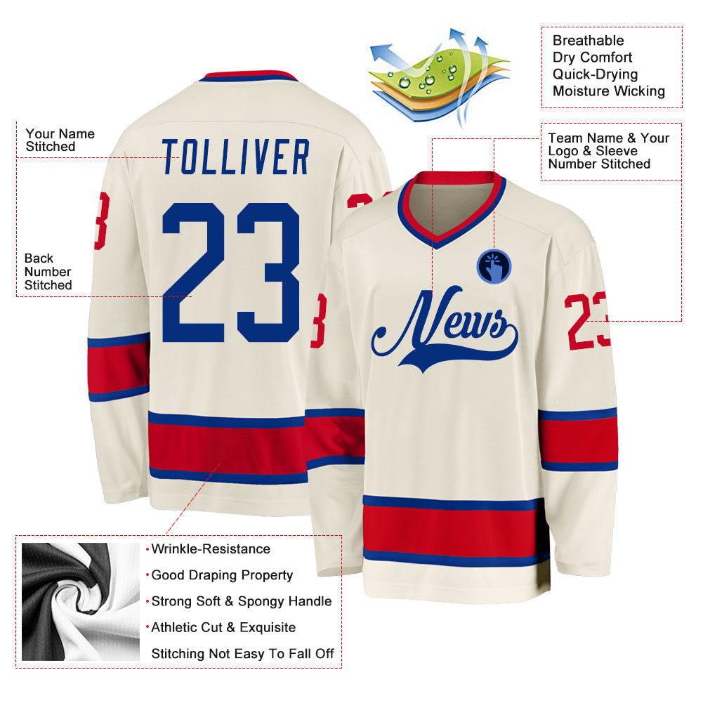 Custom Hockey Jersey - Cream Royal-Red