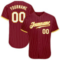 Custom Baseball Jersey - Crimson Cream Pinstripe Gold-White