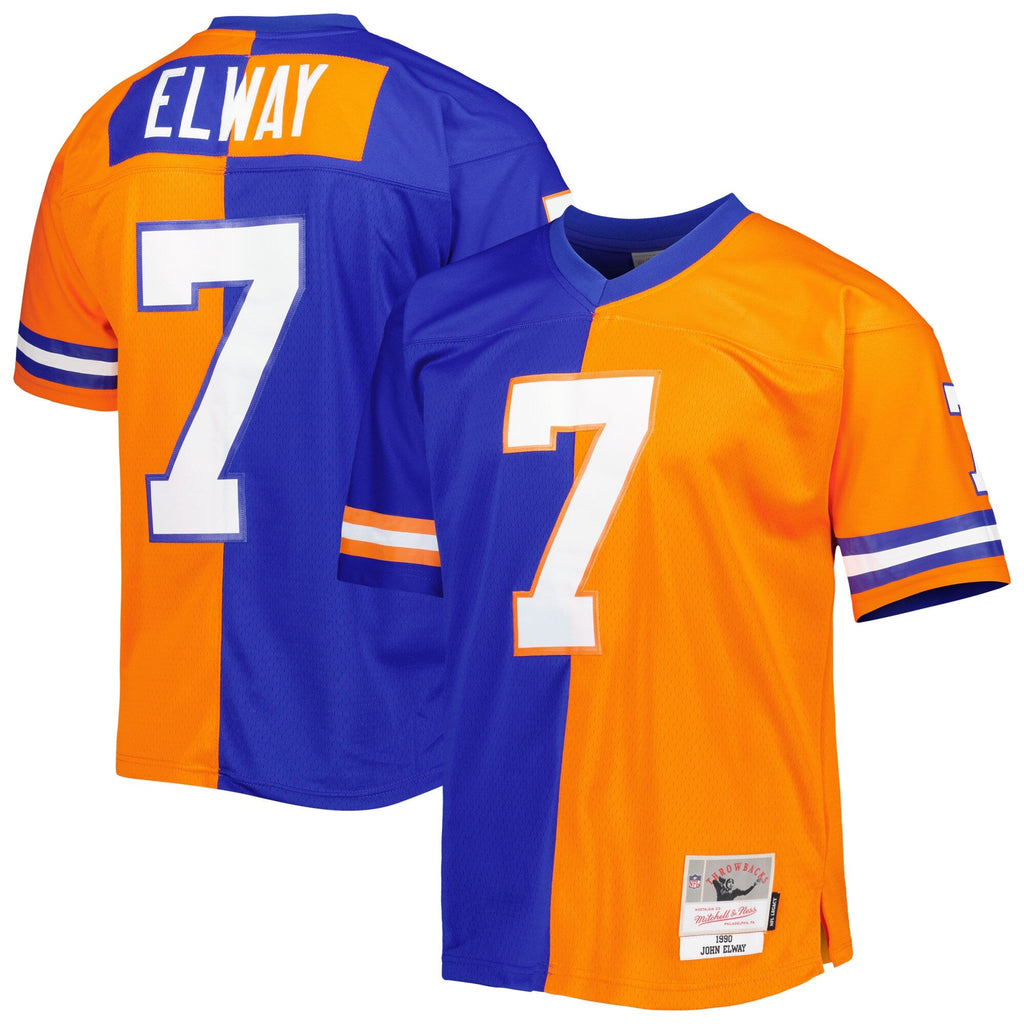 Denver Broncos John Elway Royal/Orange 1990 Split Legacy Replica Football Jersey
