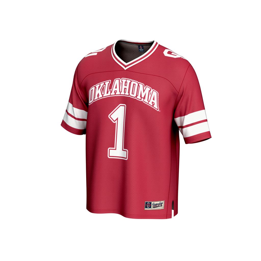 #1 Crimson Oklahoma Sooners Lightweight Collegiate Football Fashion Jersey