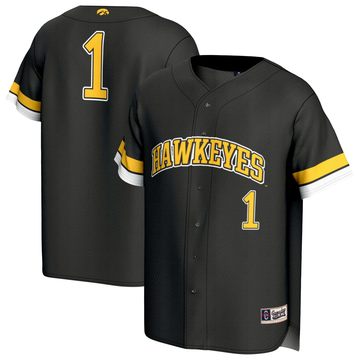 #1 Iowa Hawkeyes Adult Lightweight Collegiate Baseball Fashion Jersey - Black