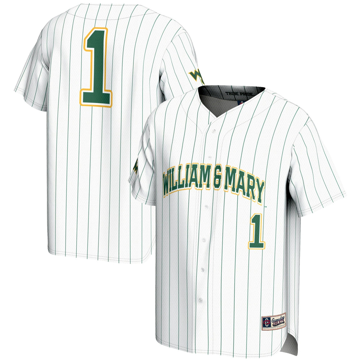 #1 William & Mary Tribe Lightweight Baseball Fashion Jersey - White