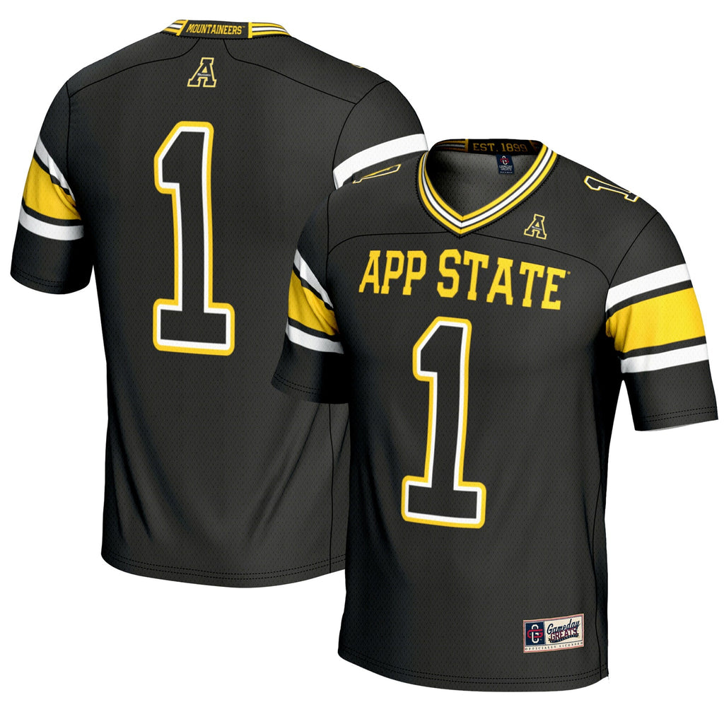#1 Black Appalachian State Mountaineers Endzone Football Jersey