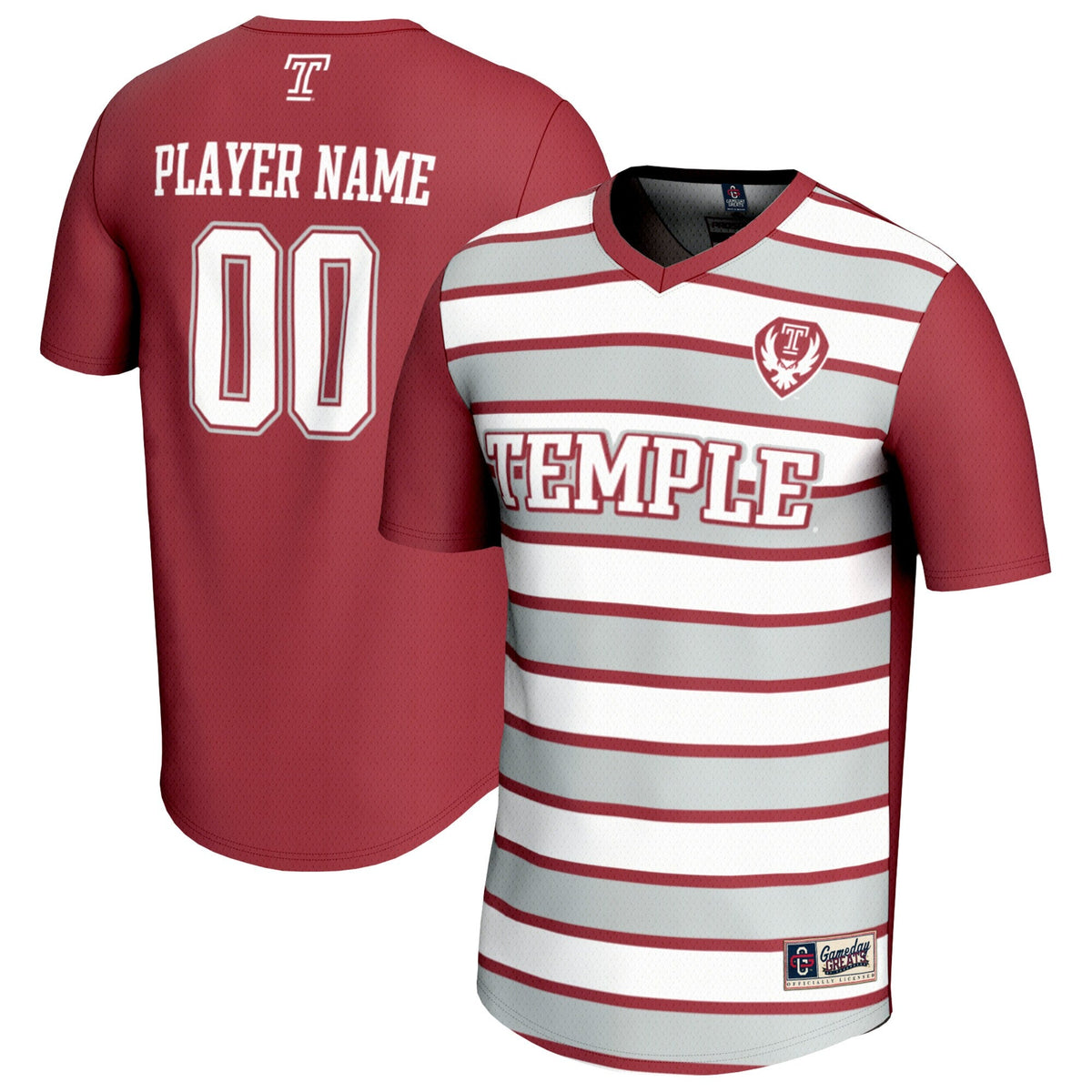 Temple Owls Collegiate Soccer NIL Pick-A-Player Fashion Jersey - Cherry/White