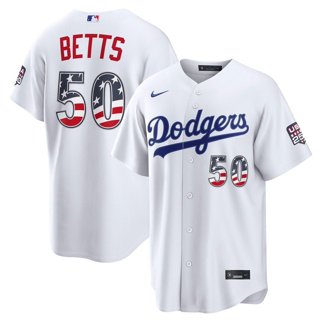 Fourth of July Los Angeles Dodgers Mookie Betts White USA 250 Stadium Baseball Jersey