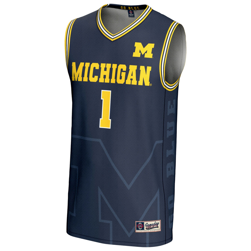 #1 Navy Michigan Wolverines Icon Print Lightweight Basketball Fashion Jersey