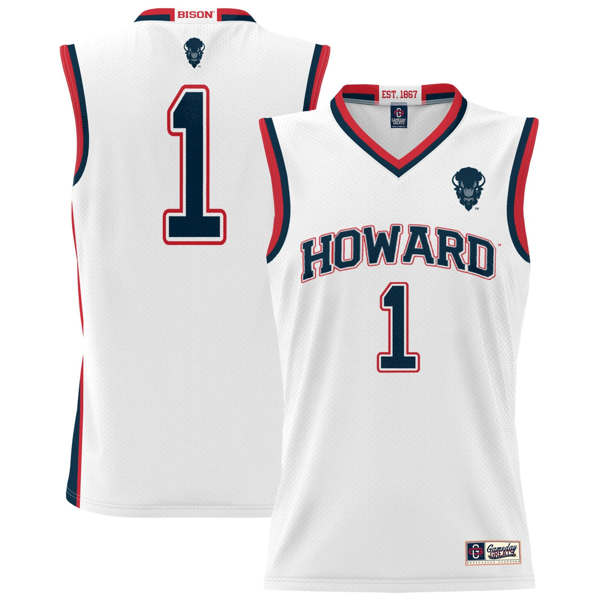 #1 White Howard Bison Lightweight Basketball Jersey