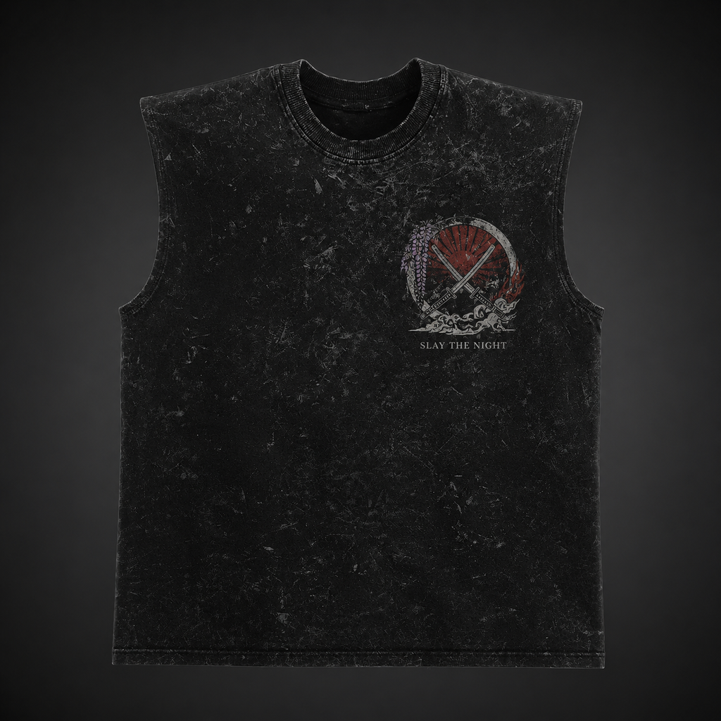 Demon Slayer Anime Tank Top - Breathe Through The Dark Acid Wash Vest