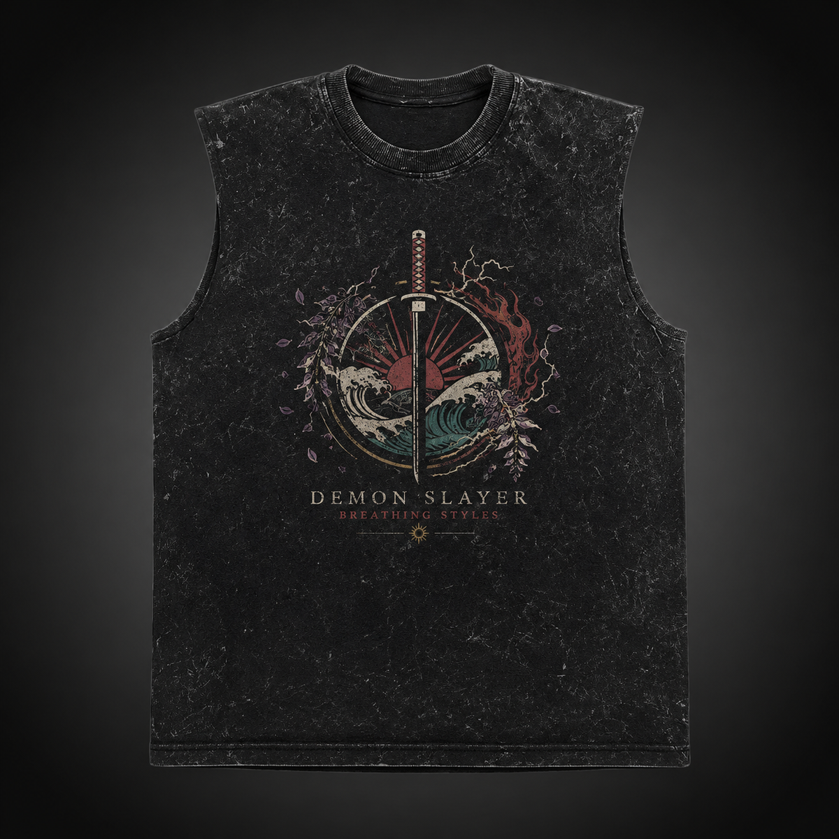 Demon Slayer Anime Tank Top - Breathing Styles Crest Acid Wash Vest