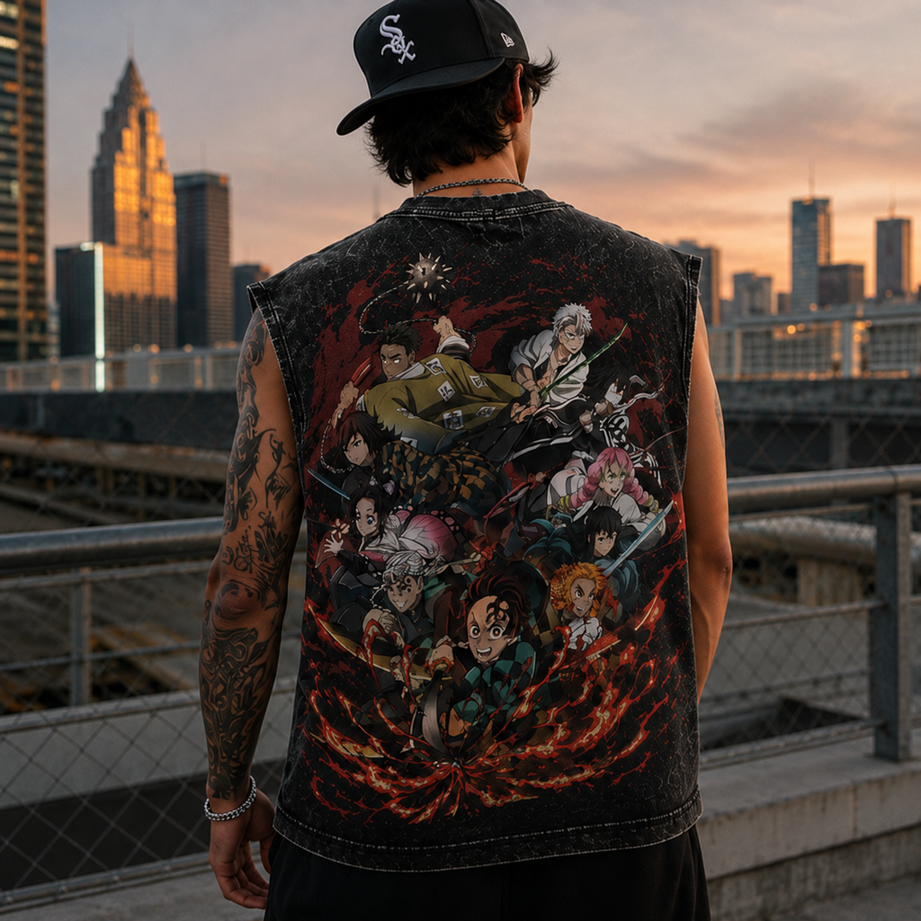 Demon Slayer Anime Tank Top - Corps Assemble Acid Wash Vest