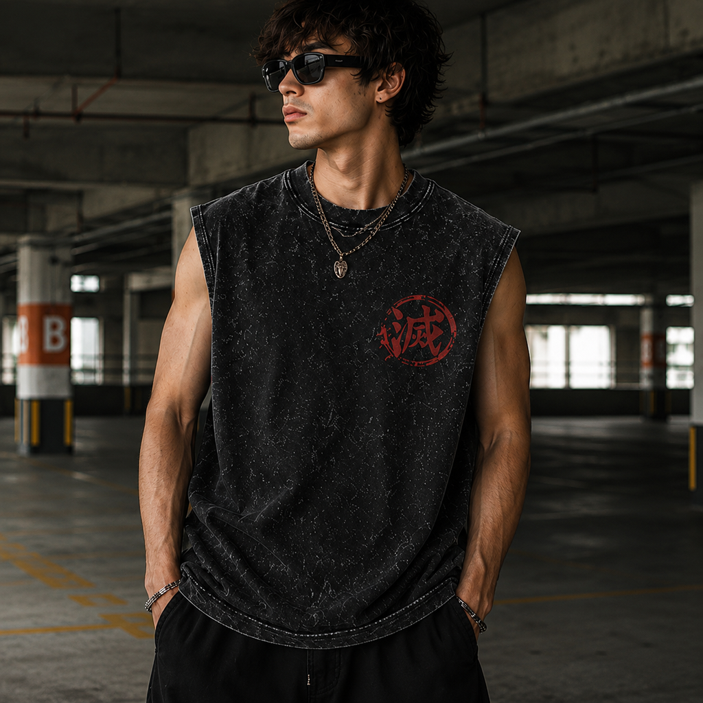 Demon Slayer Anime Tank Top - Corps Assemble Acid Wash Vest