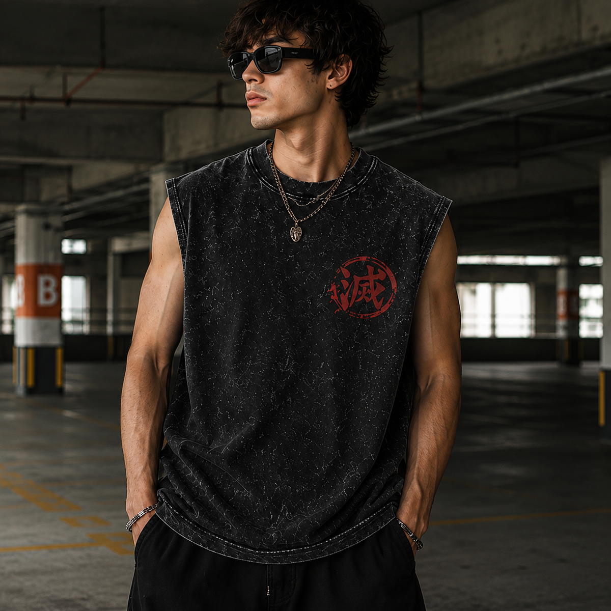 Demon Slayer Anime Tank Top - Corps Assemble Acid Wash Vest