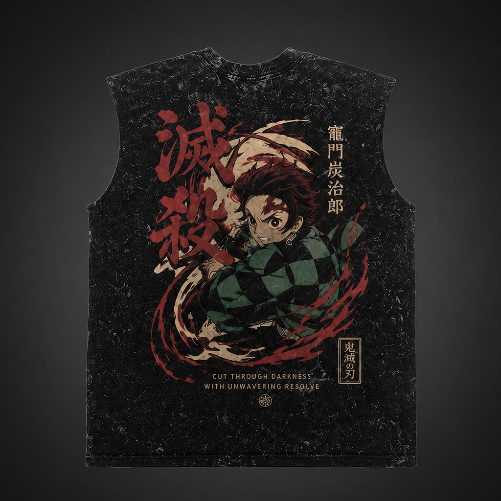 Demon Slayer Anime Tank Top - Corps (Hashira) Hashira Emblem Acid Wash Vest