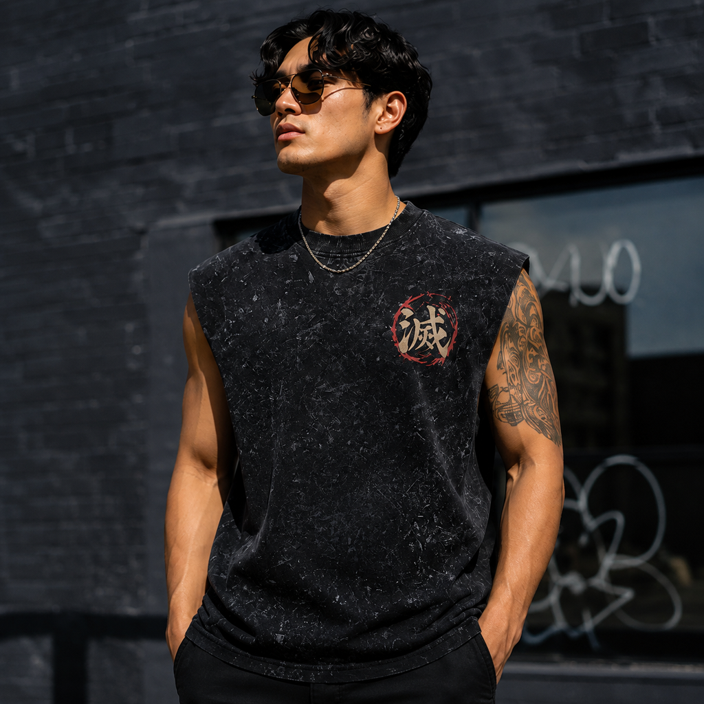 Demon Slayer Anime Tank Top - Corps (Hashira) Hashira Emblem Acid Wash Vest