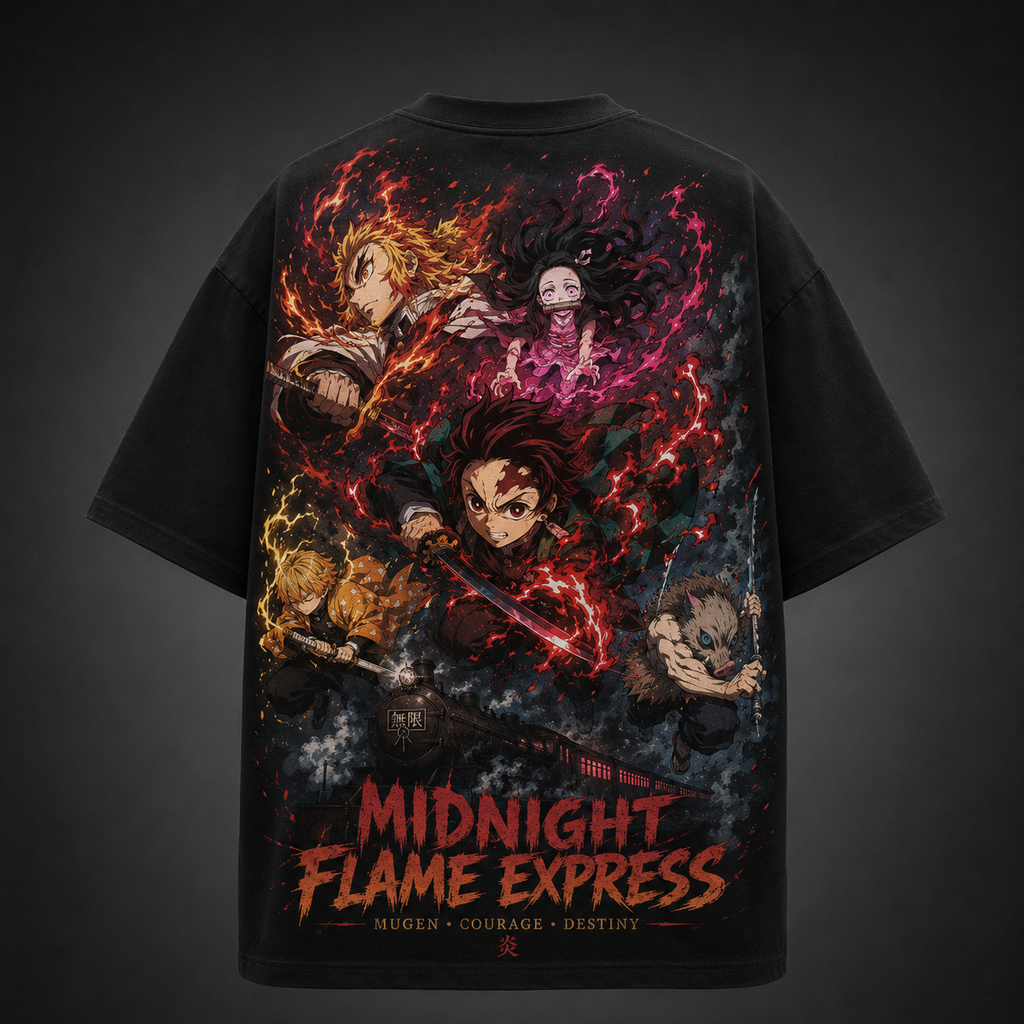 Demon Slayer Anime Graphic Tee - Midnight Flame Express
