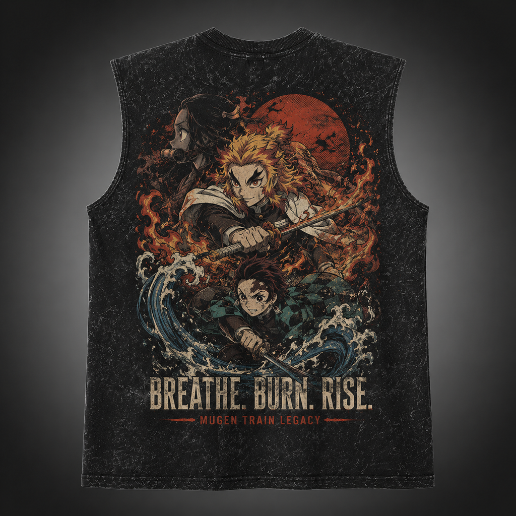 Demon Slayer Anime Tank Top - Mugen Train Legacy Acid Wash Vest