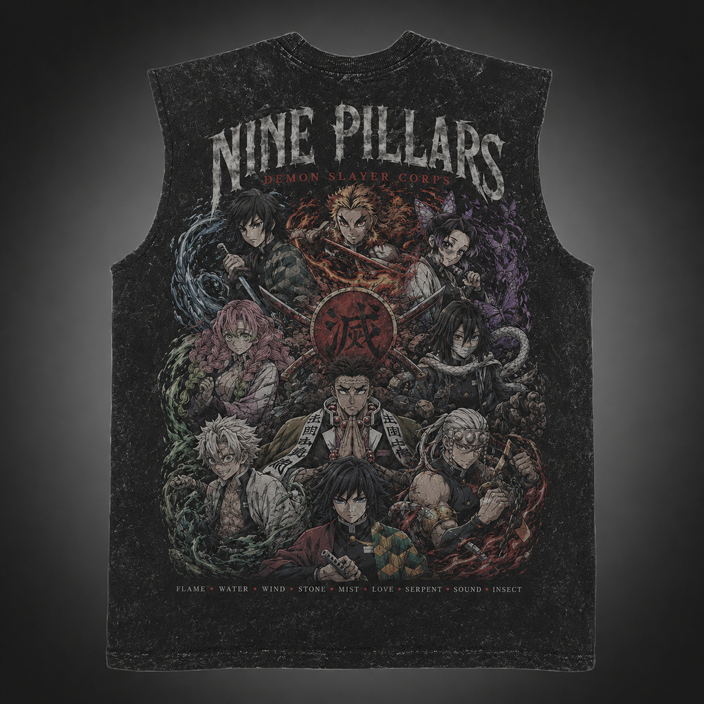 Demon Slayer Anime Tank Top - Nine Pillars Assembly Acid Wash Vest