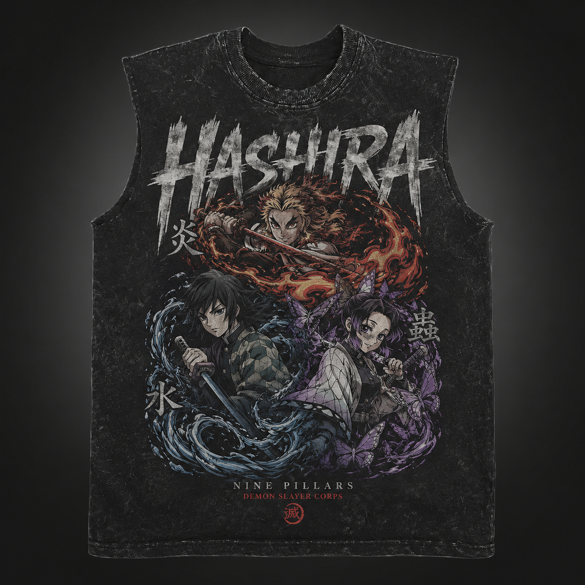 Demon Slayer Anime Tank Top - Nine Pillars Assembly Acid Wash Vest