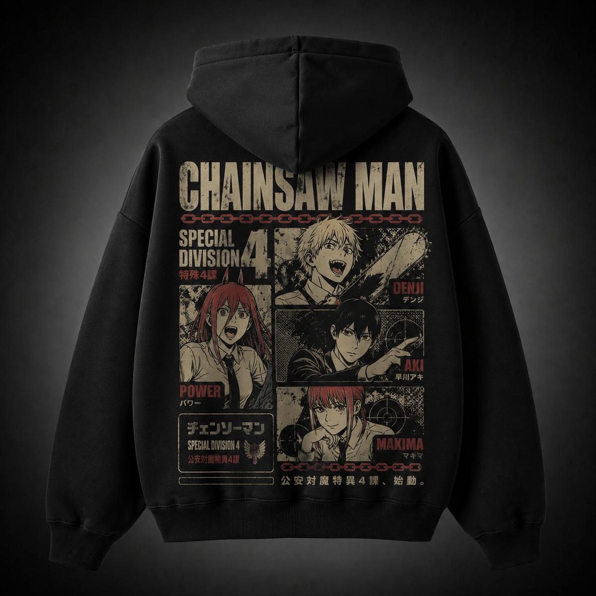 Denji, Aki Hayakawa, Makima, Power Chainsaw Man Anime Hoodie - Vintage Roster Grid