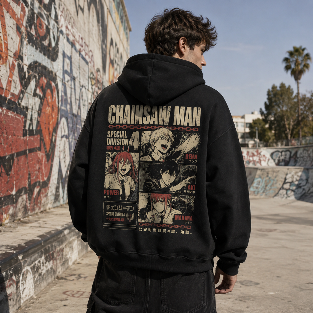 Denji, Aki Hayakawa, Makima, Power Chainsaw Man Anime Hoodie - Vintage Roster Grid