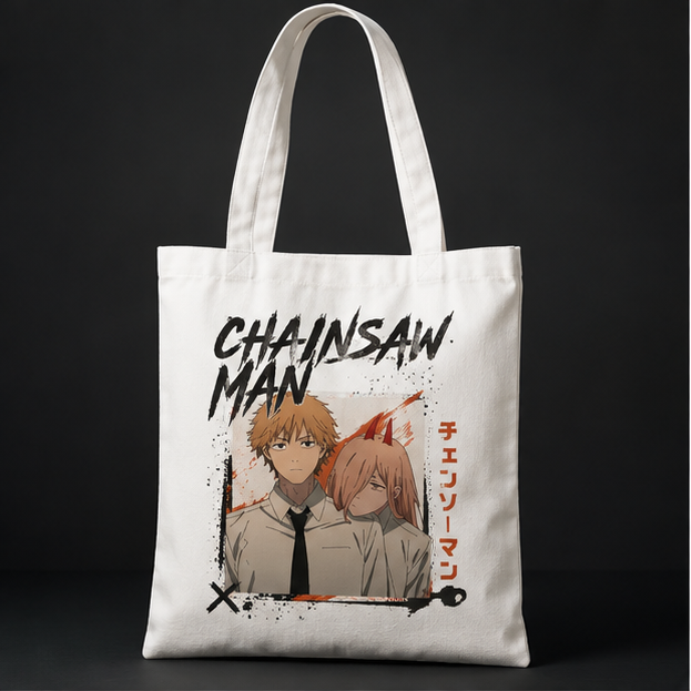 Denji and Power (Chainsaw Man Anime Canvas Tote Bag -) Denji And Power