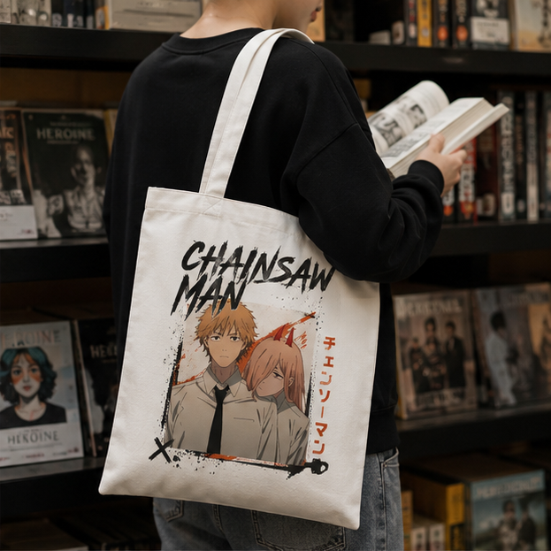 Denji and Power (Chainsaw Man Anime Canvas Tote Bag -) Denji And Power