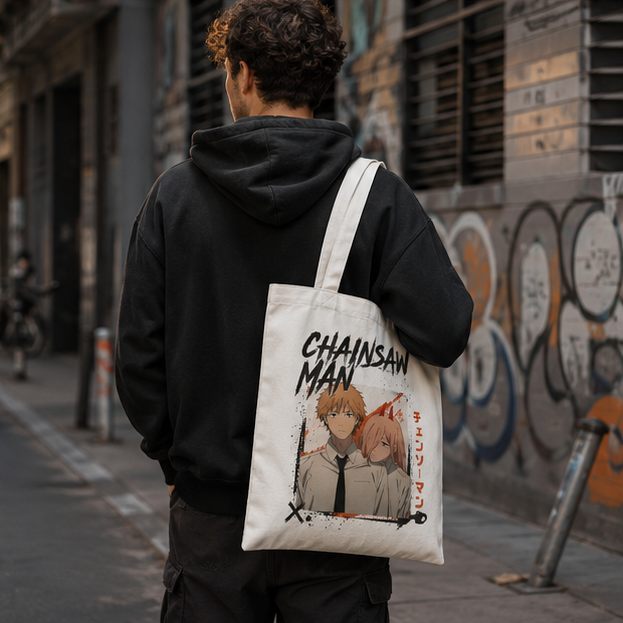Denji and Power (Chainsaw Man Anime Canvas Tote Bag -) Denji And Power