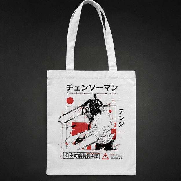 Denji (Chainsaw Man Anime Canvas Tote Bag -) Chensoman Manga Grid