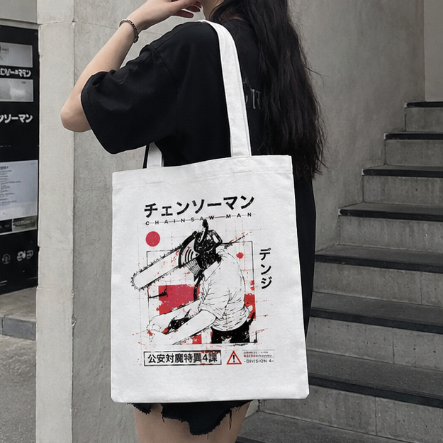 Denji (Chainsaw Man Anime Canvas Tote Bag -) Chensoman Manga Grid
