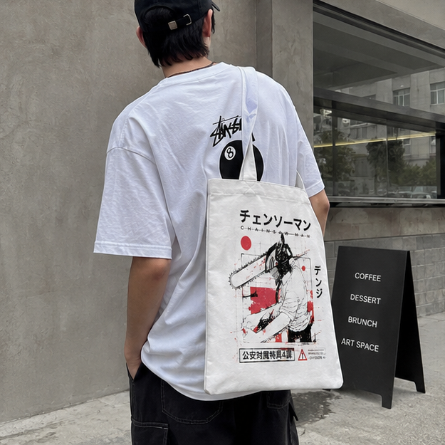 Denji (Chainsaw Man Anime Canvas Tote Bag -) Chensoman Manga Grid