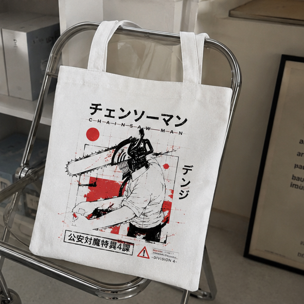 Denji (Chainsaw Man Anime Canvas Tote Bag -) Chensoman Manga Grid