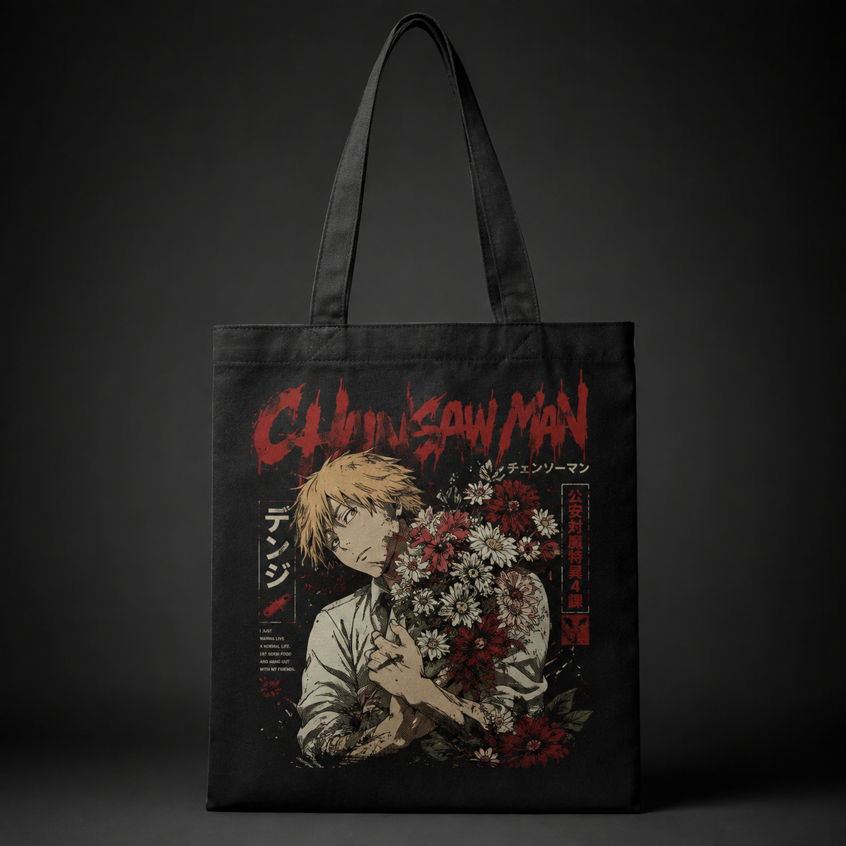Denji (Chainsaw Man Anime Canvas Tote Bag -) Denji Bouquet