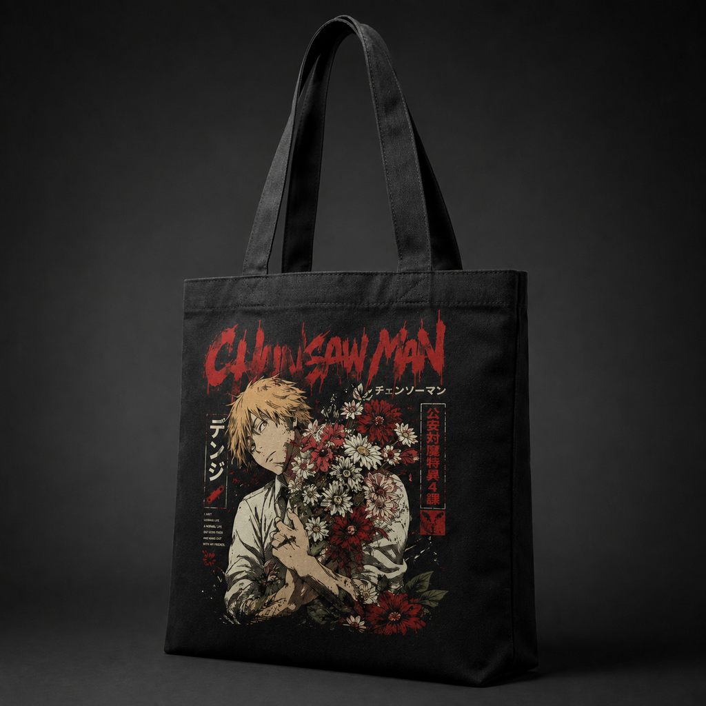 Denji (Chainsaw Man Anime Canvas Tote Bag -) Denji Bouquet