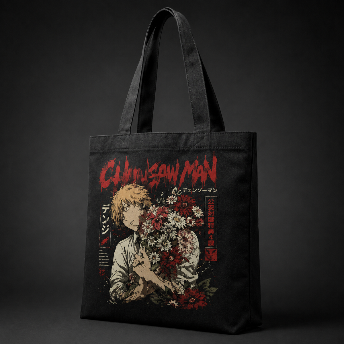 Denji (Chainsaw Man Anime Canvas Tote Bag -) Denji Bouquet
