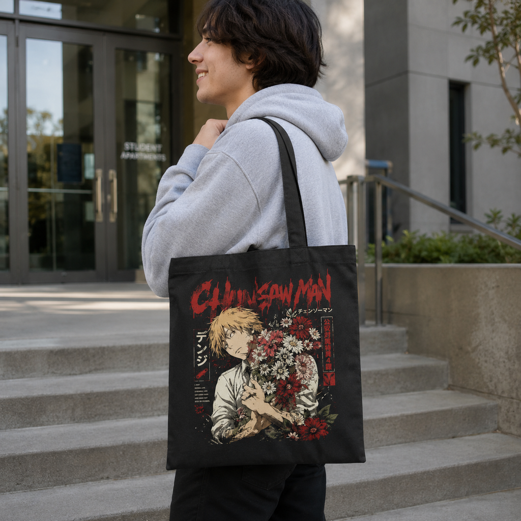 Denji (Chainsaw Man Anime Canvas Tote Bag -) Denji Bouquet