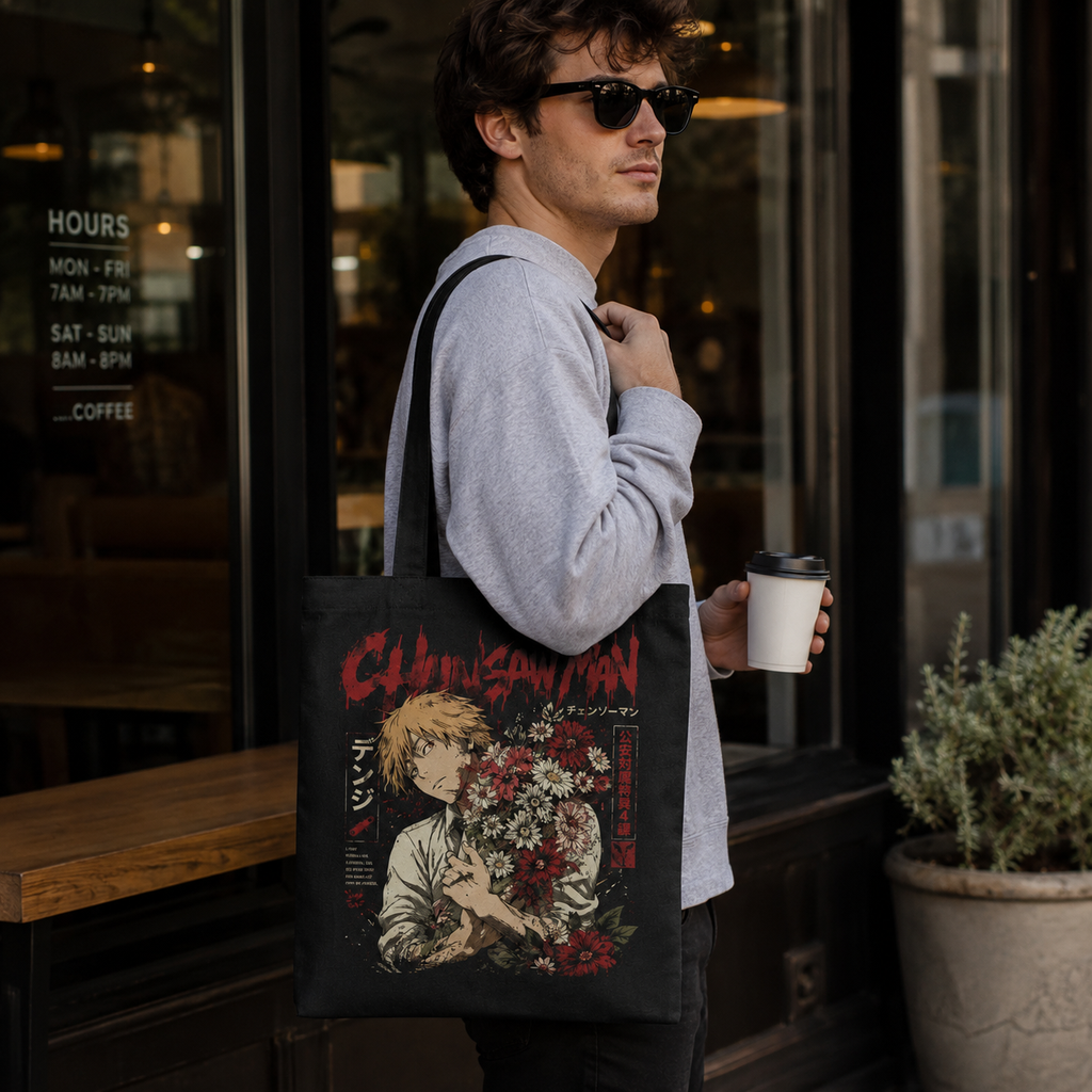 Denji (Chainsaw Man Anime Canvas Tote Bag -) Denji Bouquet